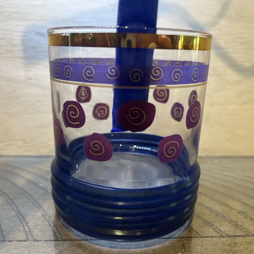 Sakura Sango Sue Zipkin MCM Golf Rim MCM Drinking Glass Blue Red Gold Rimmed VTG